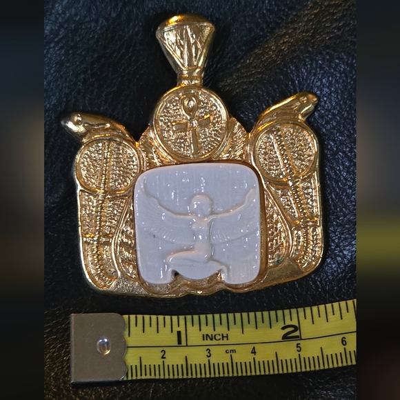 Cleopatra Uraeus cobra & Ankh porcelain & gold vintage large pendant - Picture 8 of 10
